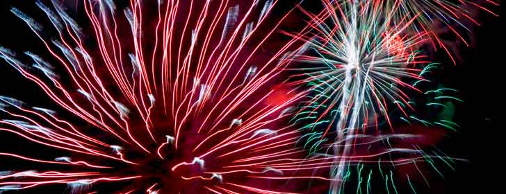 Holiday celebration with fireworks lighting the night sky